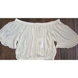 Rachel Parcell Revolve Off Shoulder Crepe White Cropped Top Large NWT MSRP $89